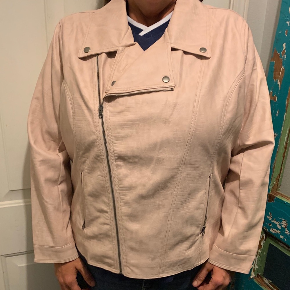 Kate & Mallory || Blush Faux Leather Moto Jacket